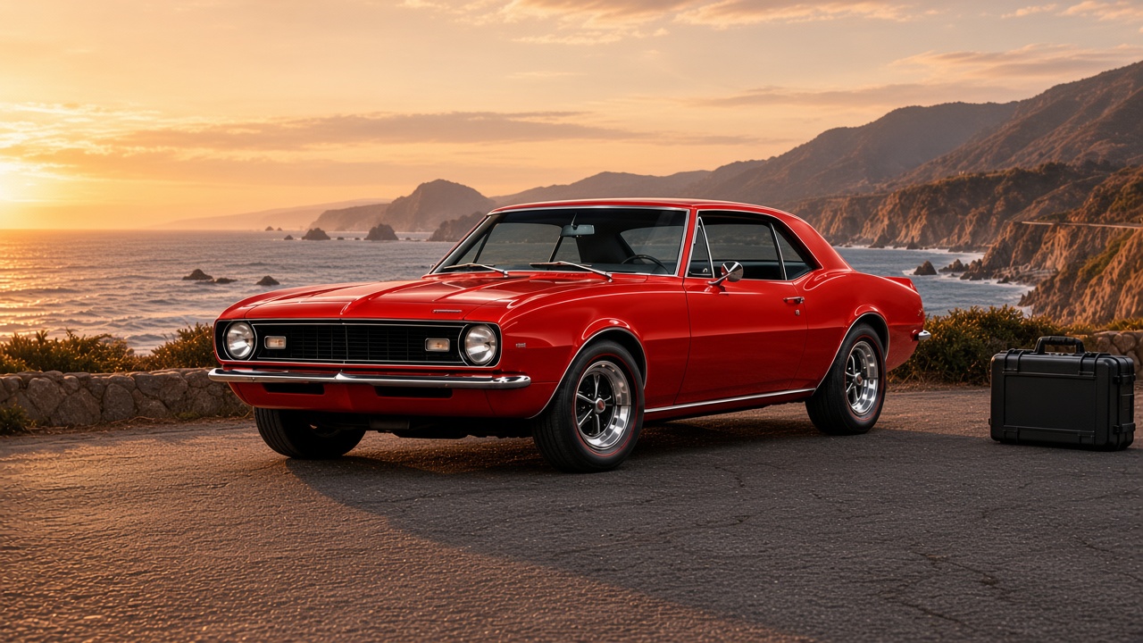 Camaro in garage